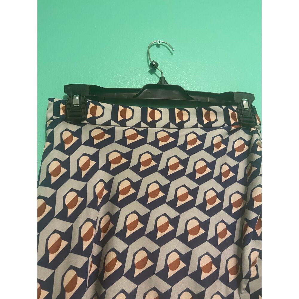 Zara Woman Blue/ taupe abstract print maxi skirt pleated and ruched sides w zip - Picture 7 of 10